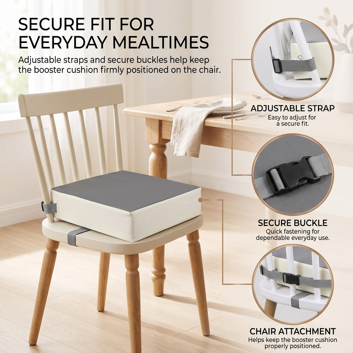 ELSVIN Toddler Booster Cushion with Dual Straps – Grey – detail 2