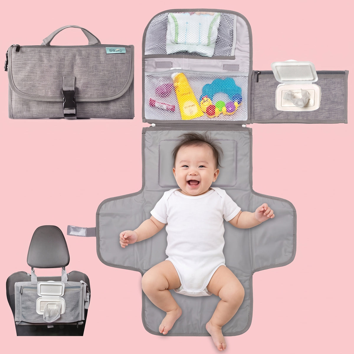 ELSVIN Portable Diaper Changing Pad with Wipes Pocket – Classic Gray – main image