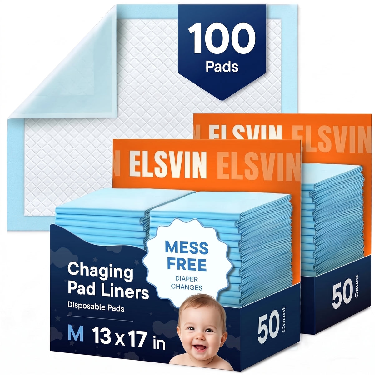 ELSVIN Disposable Changing Pads – 17 × 13 Inches – main image