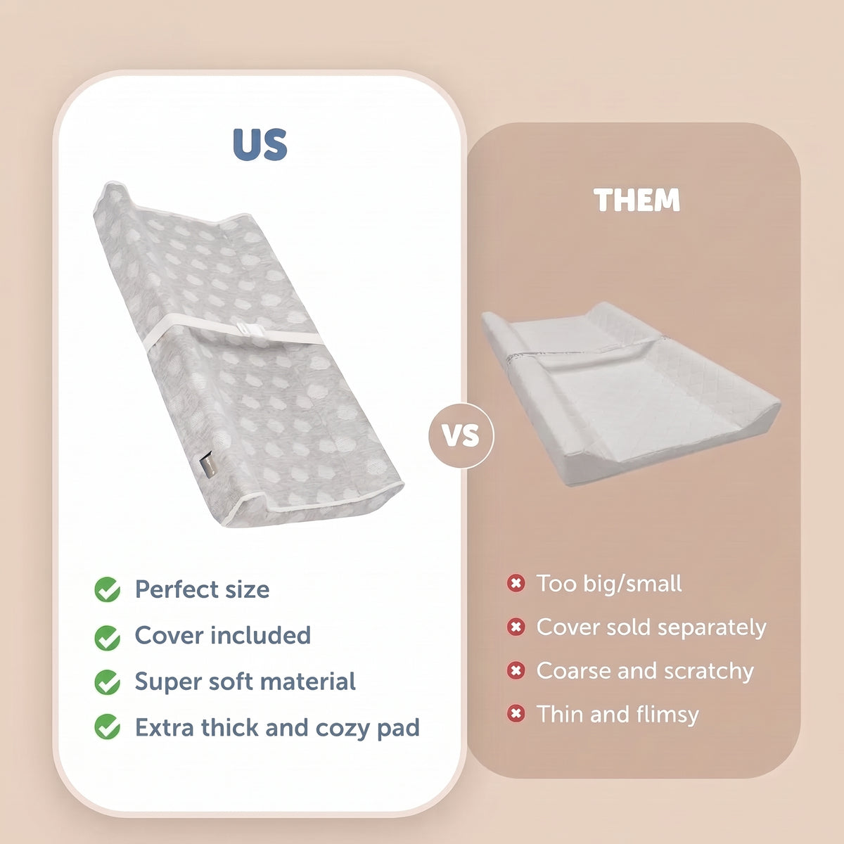 ELSVIN Soft Contoured Changing Pad with Washable Cover – Gray Cloud – detail 1