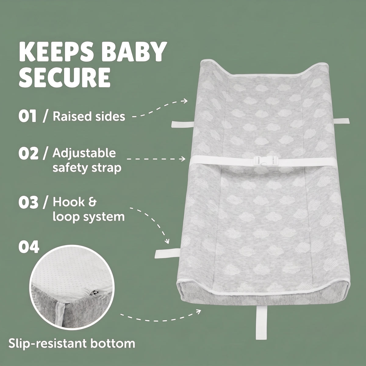 ELSVIN Soft Contoured Changing Pad with Washable Cover – Gray Cloud – detail 2