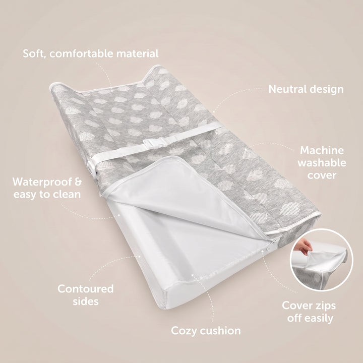 ELSVIN Soft Contoured Changing Pad with Washable Cover – Gray Cloud – main image
