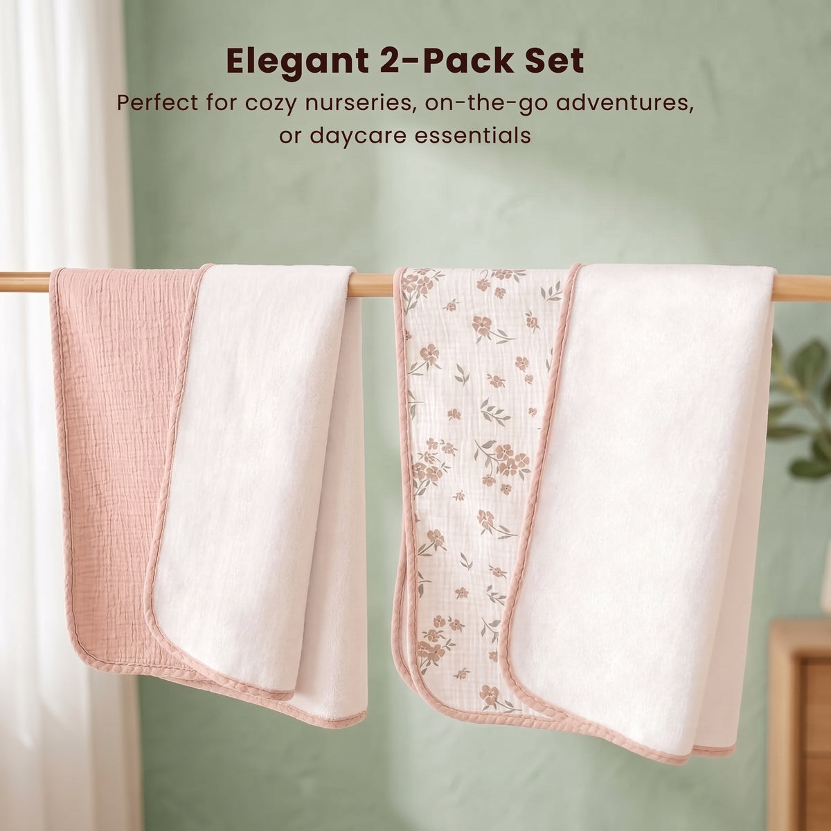 ELSVIN 2-Pack Waterproof Muslin Changing Pads – Pink Blossom – detail 1