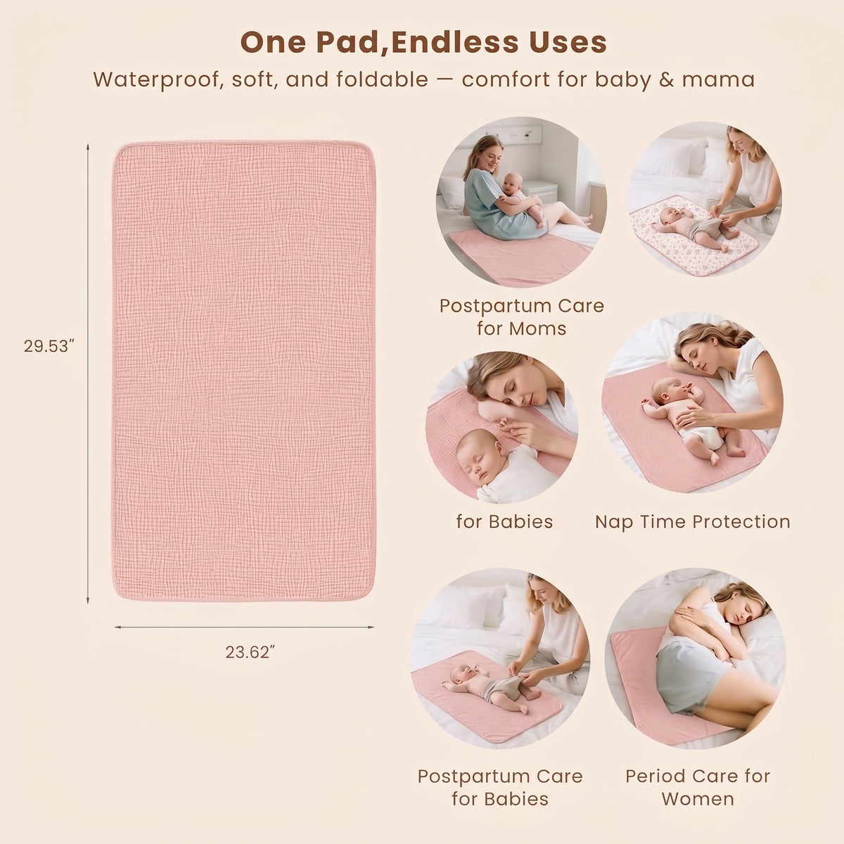 ELSVIN 2-Pack Waterproof Muslin Changing Pads – Pink Blossom – detail 3