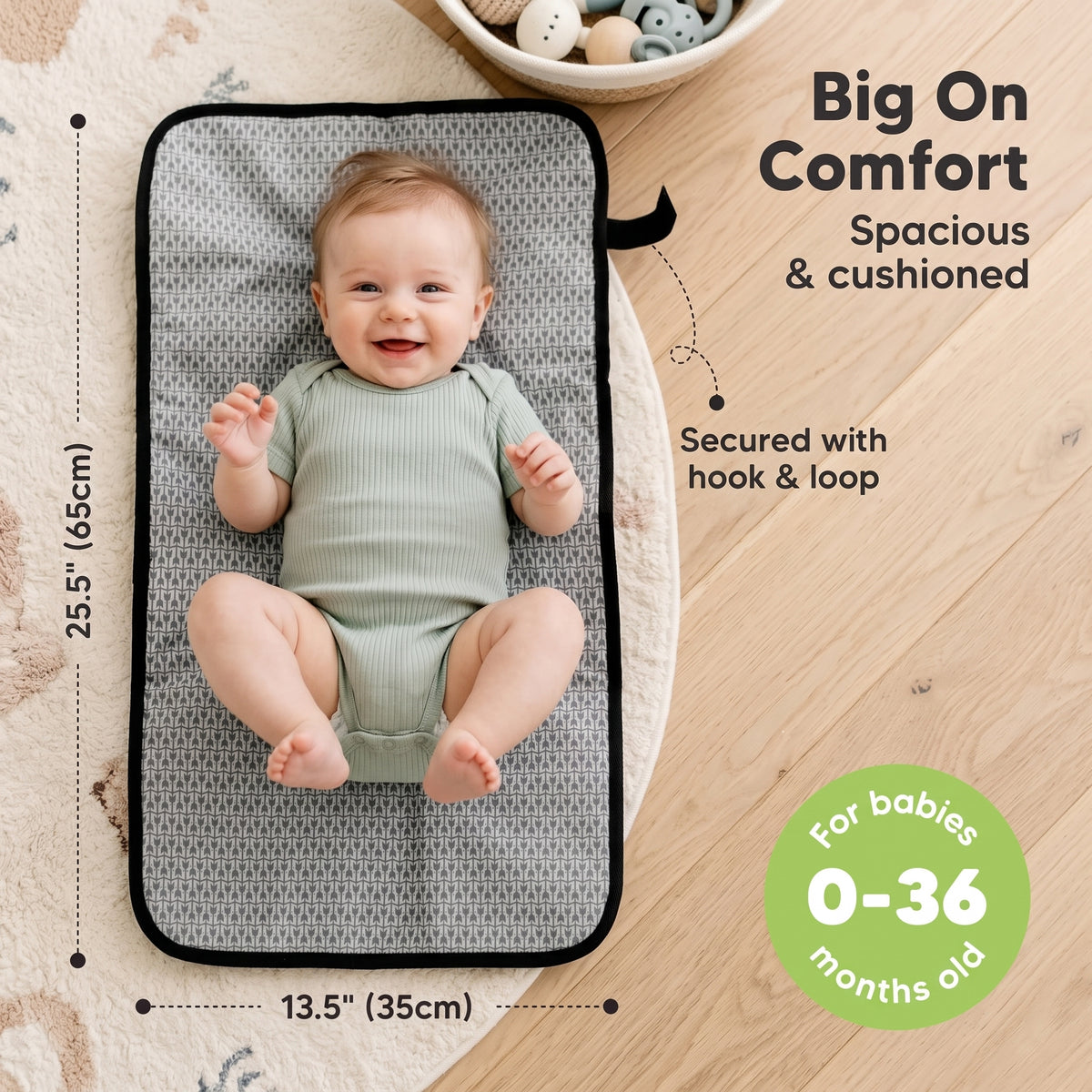 ELSVIN Portable Waterproof Changing Pad – Black Geo – detail 5