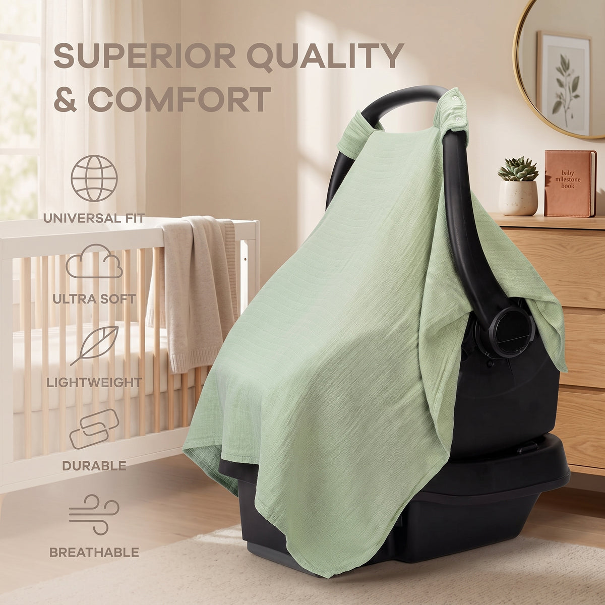 ELSVIN Lightweight Muslin Infant Car Seat Cover – detail 2