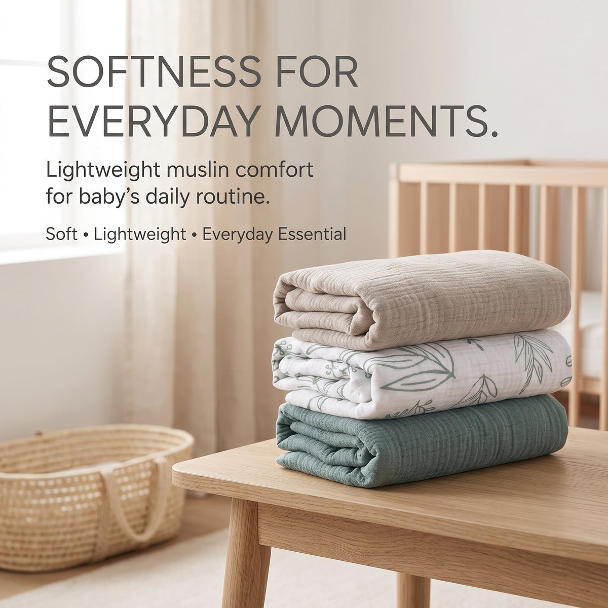 ELSVIN Muslin Swaddle Blankets – 3 Pack, 38 × 40 Inches – detail 2