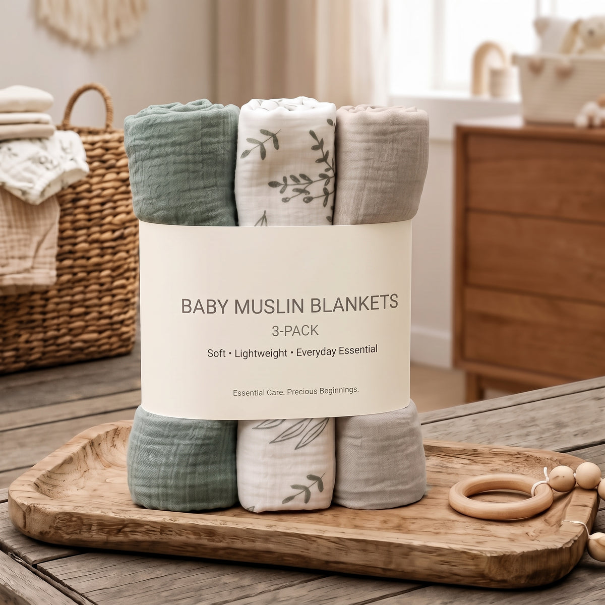 ELSVIN Muslin Swaddle Blankets – 3 Pack, 38 × 40 Inches – main image