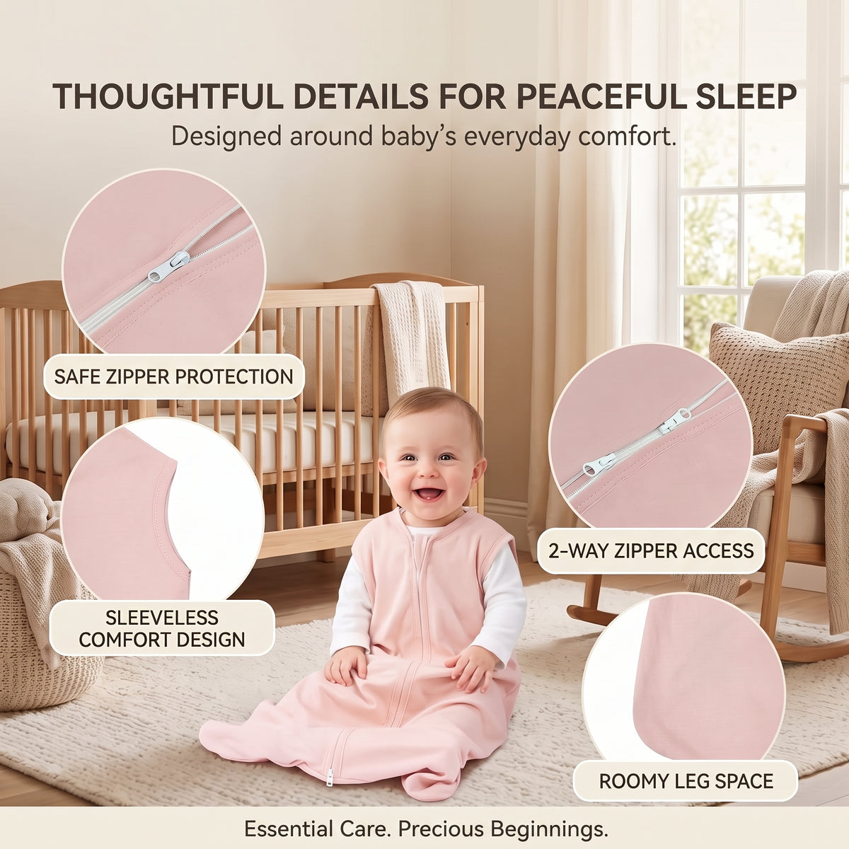 ELSVIN Cotton Baby Sleep Sacks – 3 Pack, 0–6 Months, 0.5 TOG – detail 2