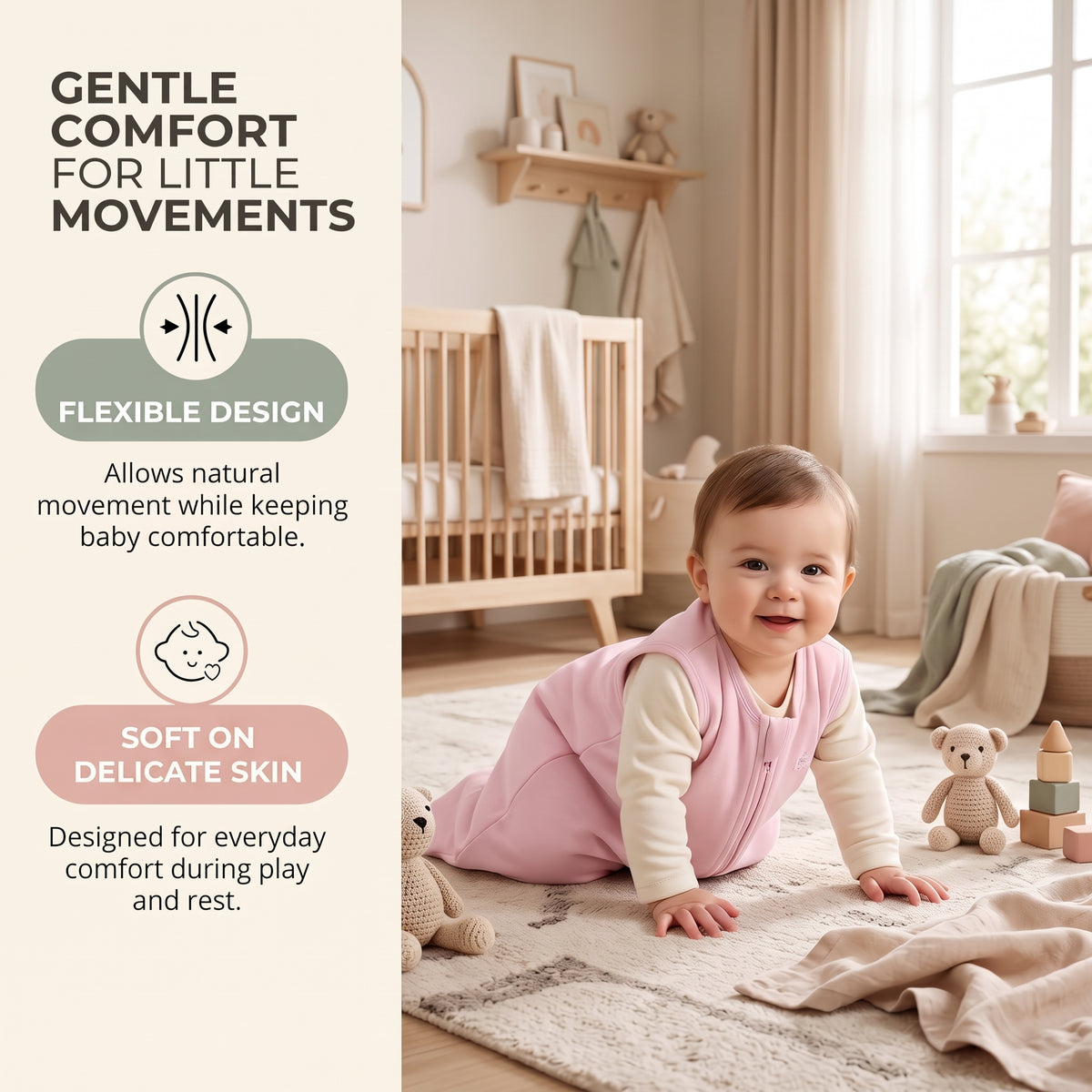 ELSVIN Cotton Baby Sleep Sacks – 3 Pack, 0–6 Months, 0.5 TOG – detail 3